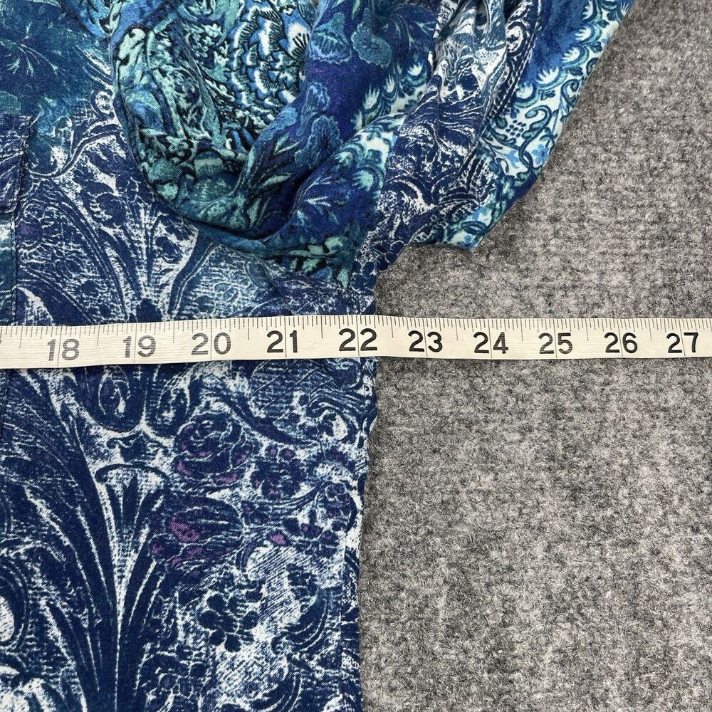 Chicos Top Sz 3 Womens Size XL Button Front Roll Tab Sleeve Blue Floral Pockets - Picture 8 of 11